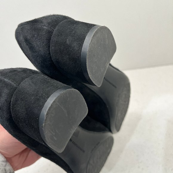 AGL Pump Black Leather Suede Shoes Round Toe Bow Accent Block Heels Sz 36 1/2 - Picture 5 of 14